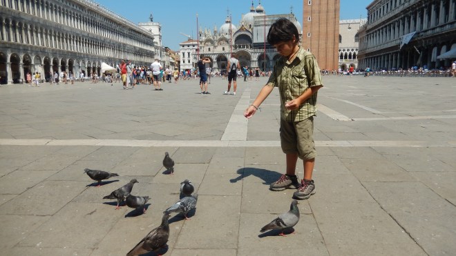 Feeding the pigeons in St Mark's Square