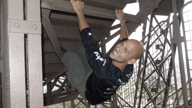 Adam "climbing" the tower