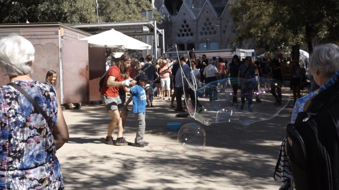 Hayden helping make giant bubbles